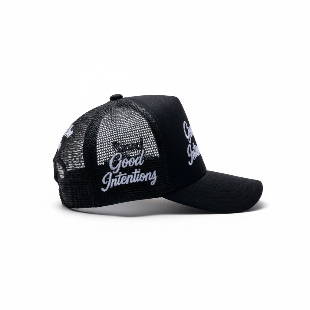 Second image of Good Intentions Trucker Hat – Black